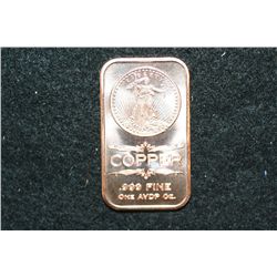2012 Copper Ingot, .999 Fine 1 Oz.