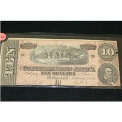 1864 Confederate States of America $10 Bank Note