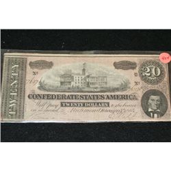 1864 Confederate States of America $20 Bank Note