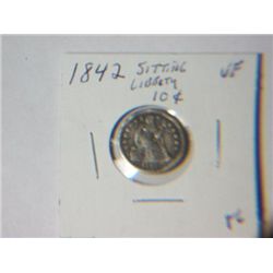 1842 SITTING LIBERTY 10 CENT