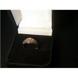 PLATNIUM OVERLAY SILVER MEXICAN FIRE OPAL WITH DIAMONDS