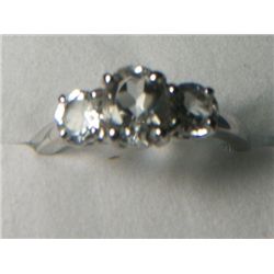 3 STONE WHITE TOPAZ PLATNIUM OVERLAY RING SIZE 7