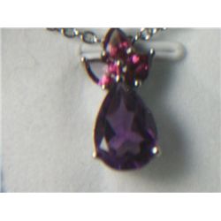 AMETHYST, RHODELITE GARNET PENDANT PLATNIUM GOLD OVERLAY