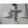 Image 1 : PINK SAPPHIRE PLATNIUM OVERLAY SILVER HEART CROSS PENDANT