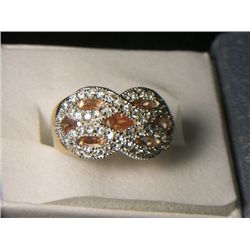 PLATNIUM OVERLAY SILVER CITRINE RING SIZE 8 WITH SIMULATED DIAMONDS