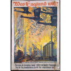 ORIG WWI GERMAN PROPAGANDA POSTER WHAT ENGLAND WANTS
