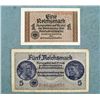 Image 1 : WWII Nazi German 2 Pc 1 & 5 Reichmark with Swastika
