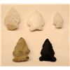 Image 1 : 5 Indian Bird Points or Dart Points Arrowheads