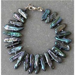 Pleasing Peacock color Genuine Pearl sticks Bracelet MW
