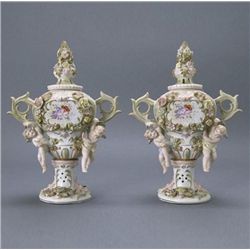 Pair of Japanese Candrea Floral Porcelain Vases