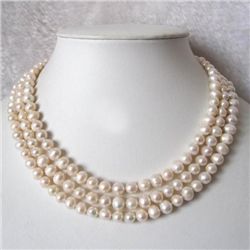 FORMAL Three Row White Freshwater Pearl Necklace