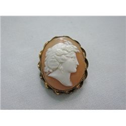 Victorian Carved Shell Cameo 14k Gold Pin MWF909