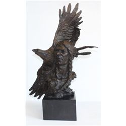 Huge Bronze Bust Native American Indian