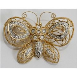 YELLOW GOLD FILIGREE & DIAMOND BUTTERFLY PIN