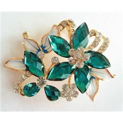 SWAROVSKI CRYSTAL GOLD FLOWER BUTTERFLY PIN BROOCH