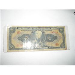1954-1958 2 Dois Cruzeiros Brazil Bank Note Serial #042333 *Please Look at Picture to Determine Grad