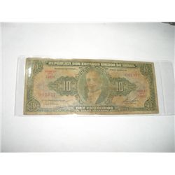 1943 10 DEZ CRUZEIROS Brazil Bank Note Serial # 042327 *Please Look at Picture to Determine Grade of