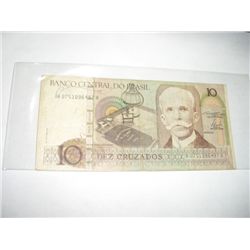 1986 10 DEZ CRUZADOS Brazil Bank Note Serial # A0751096497A *Please Look at Picture to Determine Gra