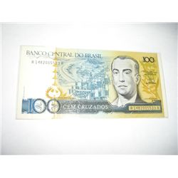 1986 100 CEM CRUZADOS Brazil Bank Note Serial # A1482005533A *UNC HIGH GRADE Grade Bill*!!