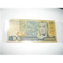 1986 100 CEM CRUZADOS Brazil Bank Note Serial # A0449039019A *Please Look at Picture to Determine Gr