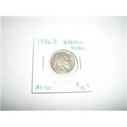 1936-D Buffalo Nickel *RARE MS-60 GRADE - COIN OUT OF SAFE DEPOSIT BOX & NOT GRADED*!!