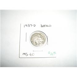 1937-D Buffalo Nickel *RARE MS-60 GRADE - COIN OUT OF SAFE DEPOSIT BOX & NOT GRADED*!!