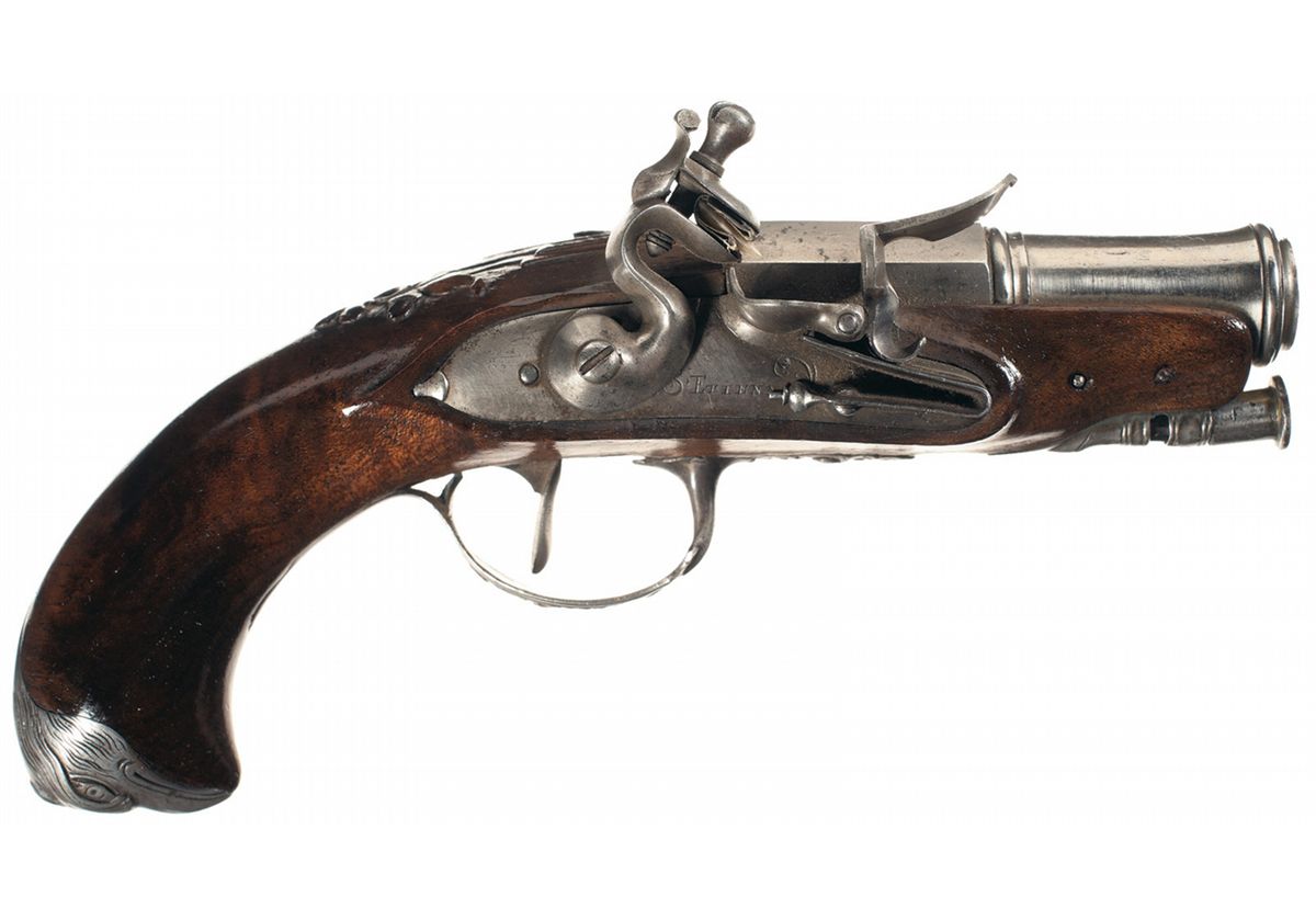 Very Fine Silver Mounted St Etienne Flintlock Pocket Pistol