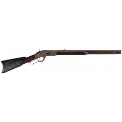 Attractive Engraved Winchester Model 1873 Lever Action Rifle and an Ivory Tusk Handled Magnifying Gl