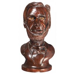 Rare Folk Art Carved 19th Century Wood President Abraham Lincoln Bust Signed  CP 