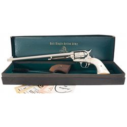 Excellent Extremely Rare Nickel Plated Colt Buntline Special Single Action Revolver with Pearl Grips