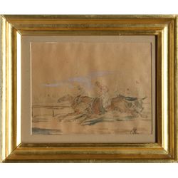 Juliusz Kossak, Horse Race, Watercolor