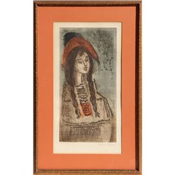 Etienne Ret, Portait of a Girl, Aquatint Etching