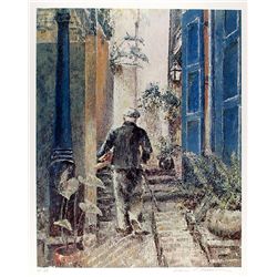 William Collier, Old Man and Stairs, Lithograph