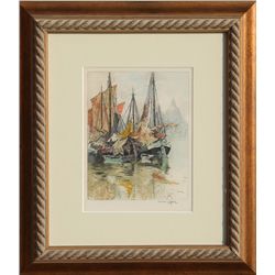 Hans Figura, Boats, Aquatint Etching