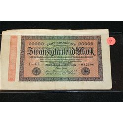 1923 German 20000 Swanzigfaulend Mark Foreign Bank Note