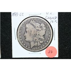 1893-CC Silver Morgan $1, V.K. Carved Initials