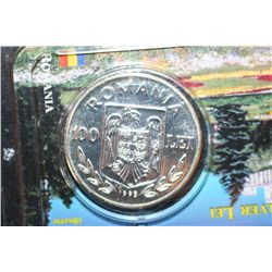 1995 Romanian 100 Silver Lei Foreign Coin, .925