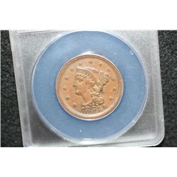 1854 Large One Cent, ANACS Graded EF40