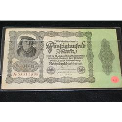 1922 German 50000 Funfzigtaufend Mark Foreign Bank Note