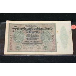 1923 German 500000 Funfhunderttaufend Mark Foreign Bank Note