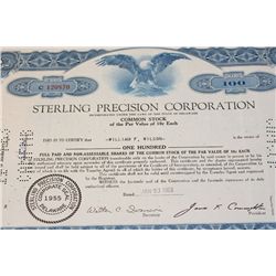Sterling Precision Corp. Stock Certificate dated 1963