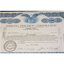 Sterling Precision Corp. Stock Certificate dated 1963