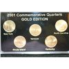 Image 1 : 2001 US State Quarter Commerative Gold Edition Mint Set, P&D Mints, 24K Gold Layered, BU