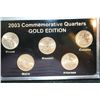 Image 1 : 2003 US State Quarter Commerative Gold Edition Mint Set, P&D Mints, 24K Gold Layered, BU