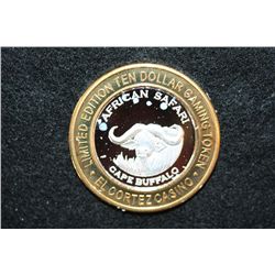El Cortez Hotel & Casino Limited Edition Two-Tone $10 Gaming Token "African Safari Cape Buffalo", .9