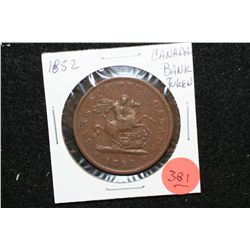 1852 Canada One Penny Foreign Coin, Bank Token