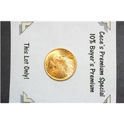 1908 Indian Chief $10 Gold Coin  **CeCe's Premium Special 10% Buyer's Premium-This Lot Only!**