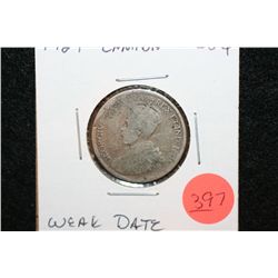 1929 Canada 25 Cent Foreign Coin, Weak Date