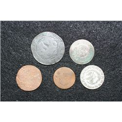 Foreign & US Coin, various dates & conditions, lot of 5 Low Grade