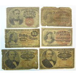 6 pieces fractional currency  avg G/VG